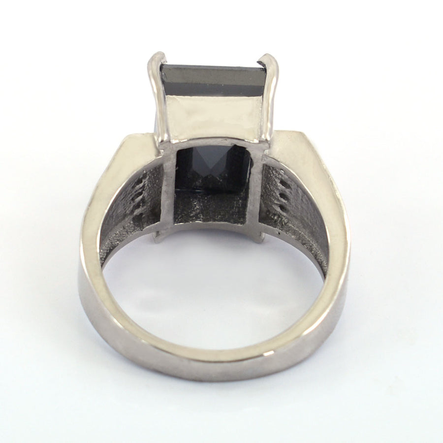 10 Ct Rectangle Shape, Black Diamond Ring With Diamond Accents - ZeeDiamonds