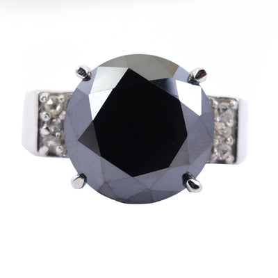 5 Ct Black Diamond Solitaire Ring With Diamond Accents - ZeeDiamonds