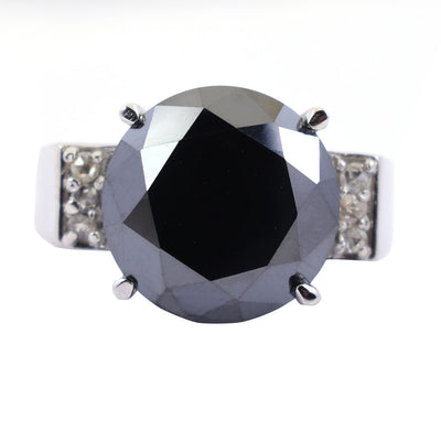 10.60 Ct Oval Shape Black Diamond Solitaire Ring with Diamond Accents - ZeeDiamonds