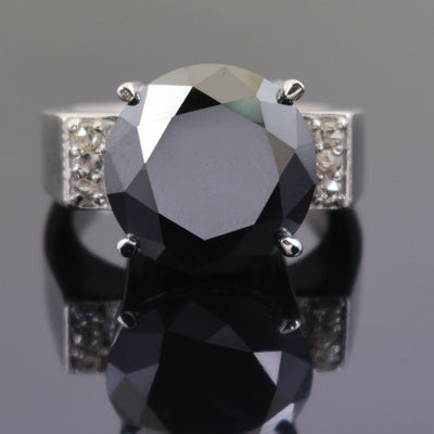 5 Ct Black Diamond Solitaire Ring With Diamond Accents - ZeeDiamonds