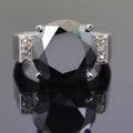 10.60 Ct Oval Shape Black Diamond Solitaire Ring with Diamond Accents - ZeeDiamonds