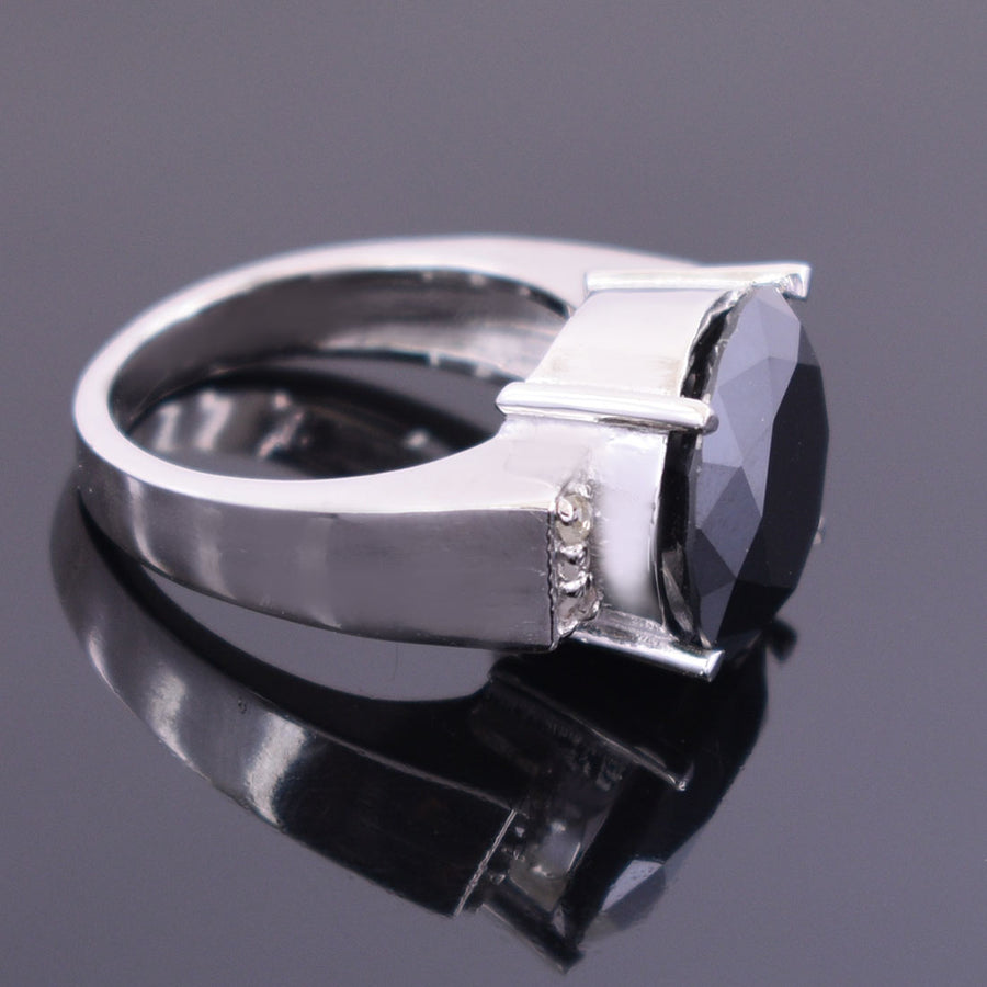 10.50 Carat Black Diamond Solitaire with Accents Designer Ring - ZeeDiamonds