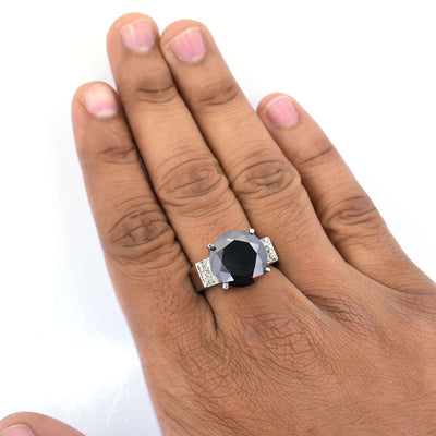 5 Ct Black Diamond Solitaire Ring With Diamond Accents - ZeeDiamonds