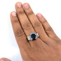 10.60 Ct Oval Shape Black Diamond Solitaire Ring with Diamond Accents - ZeeDiamonds