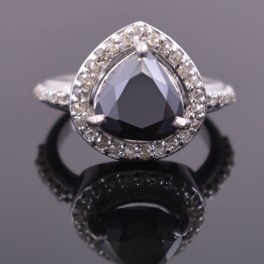 3.5 Ct, Trillion Shape Black Diamond Solitaire Ring With Diamond Accents - ZeeDiamonds