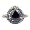 3.5 Ct, Trillion Shape Black Diamond Solitaire Ring With Diamond Accents - ZeeDiamonds