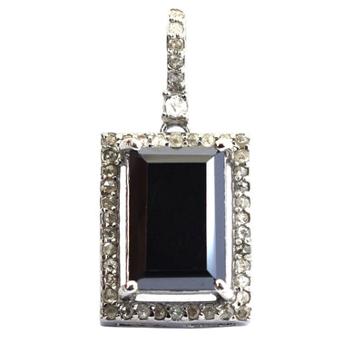 12 Ct, Black Diamond Solitaire Pendant With Diamond Accents - ZeeDiamonds