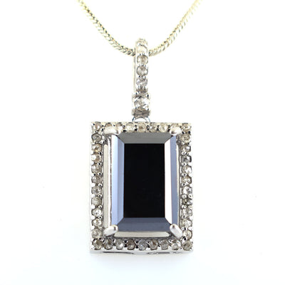 12 Ct, Black Diamond Solitaire Pendant With Diamond Accents - ZeeDiamonds