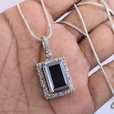 12 Ct, Black Diamond Solitaire Pendant With Diamond Accents - ZeeDiamonds