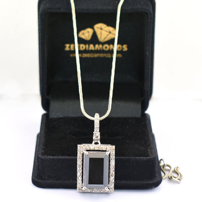 12 Ct, Black Diamond Solitaire Pendant With Diamond Accents - ZeeDiamonds
