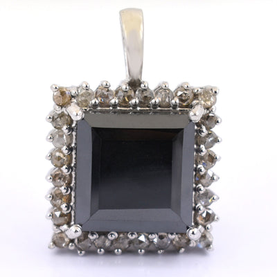 6 Ct Princess Cut Black Diamond Pendant with White Diamond Accents - ZeeDiamonds