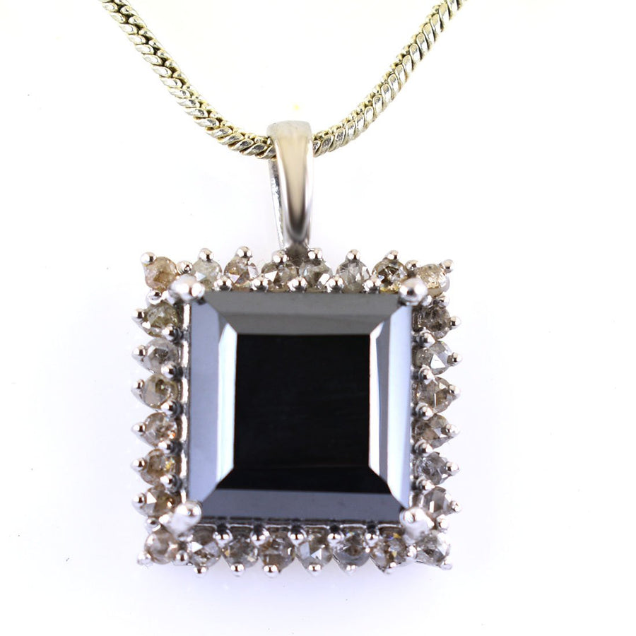 6 Ct Princess Cut Black Diamond Pendant with White Diamond Accents - ZeeDiamonds