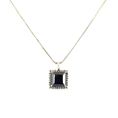 6 Ct Princess Cut Black Diamond Pendant with White Diamond Accents - ZeeDiamonds