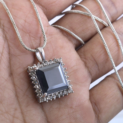 6 Ct Princess Cut Black Diamond Pendant with White Diamond Accents - ZeeDiamonds