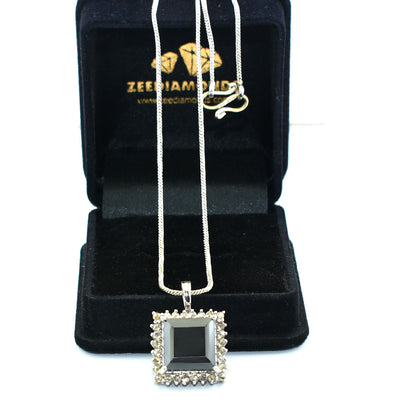 6 Ct Princess Cut Black Diamond Pendant with White Diamond Accents - ZeeDiamonds