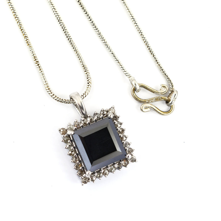 6 Ct Princess Cut Black Diamond Pendant with White Diamond Accents - ZeeDiamonds