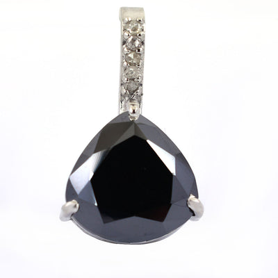 9 Ct, Black Diamond Solitaire Pendant With Diamond Accents - ZeeDiamonds