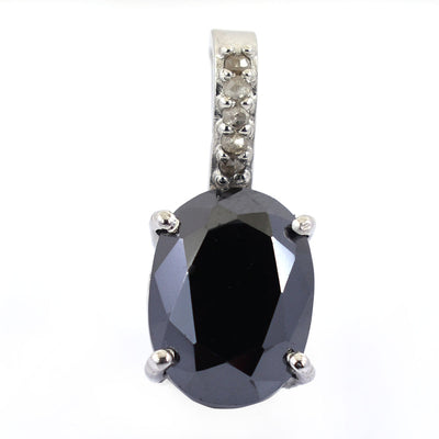 7 Ct Oval Shape Black Diamond Designer Pendant with Diamond Accents - ZeeDiamonds