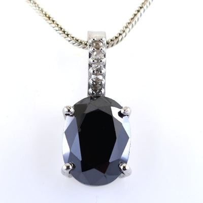 7 Ct Oval Shape Black Diamond Designer Pendant with Diamond Accents - ZeeDiamonds