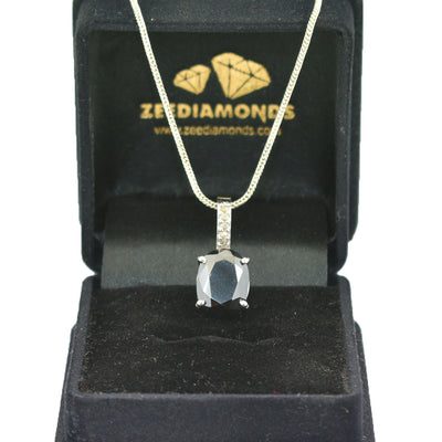 6 Ct, Black Diamond Solitaire Pendant With Diamond Accents - ZeeDiamonds