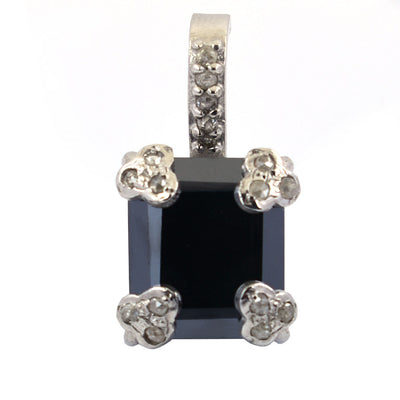 6.50 Ct Radiant Cut Black Diamond Designer Pendant with Diamond Accents - ZeeDiamonds