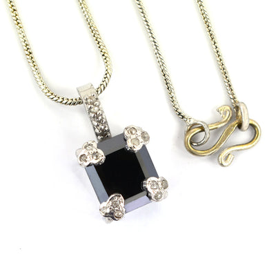 6.50 Ct Radiant Cut Black Diamond Designer Pendant with Diamond Accents - ZeeDiamonds