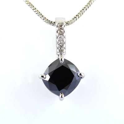 4 Ct, Black Diamond Solitaire Pendant With Diamond Accents - ZeeDiamonds