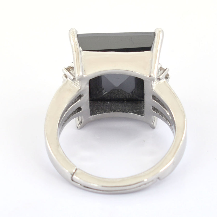 9.5 Ct, Princess Shape, Black Diamond Ring With Diamond Accents - ZeeDiamonds