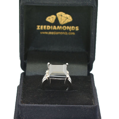 9.5 Ct, Princess Shape, Black Diamond Ring With Diamond Accents - ZeeDiamonds