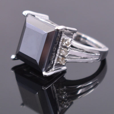 9.5 Ct, Princess Shape, Black Diamond Ring With Diamond Accents - ZeeDiamonds