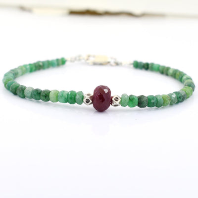 34.55 ct Emerald Gemstone & Ruby Bead Bracelet with Silver Finding - ZeeDiamonds
