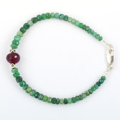 34.55 ct Emerald Gemstone & Ruby Bead Bracelet with Silver Finding - ZeeDiamonds