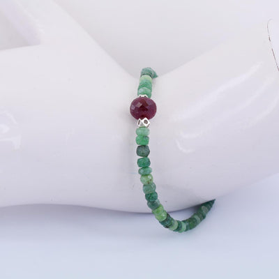 34.55 ct Emerald Gemstone & Ruby Bead Bracelet with Silver Finding - ZeeDiamonds