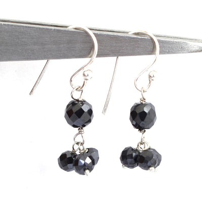 Certified Black Diamonds Dangler Silver Earrings- Very Elegant, Earth Mined - ZeeDiamonds