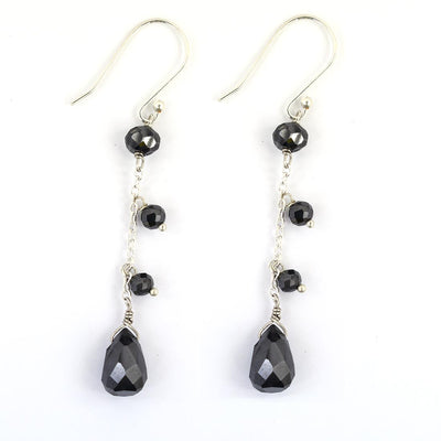 Certified Black Diamond Beautiful Dangler Earrings in Sterling Silver - ZeeDiamonds