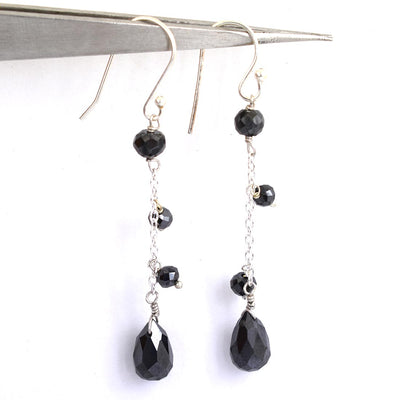 Certified Black Diamond Beautiful Dangler Earrings in Sterling Silver - ZeeDiamonds