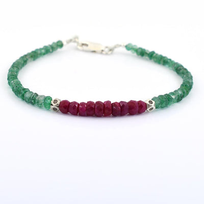 5 mm Certified Ruby & Emerald Gemstone Bracelet with Silver Finding - ZeeDiamonds