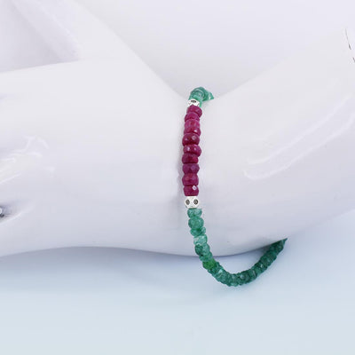 5 mm Certified Ruby & Emerald Gemstone Bracelet with Silver Finding - ZeeDiamonds
