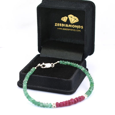 5 mm Certified Ruby & Emerald Gemstone Bracelet with Silver Finding - ZeeDiamonds