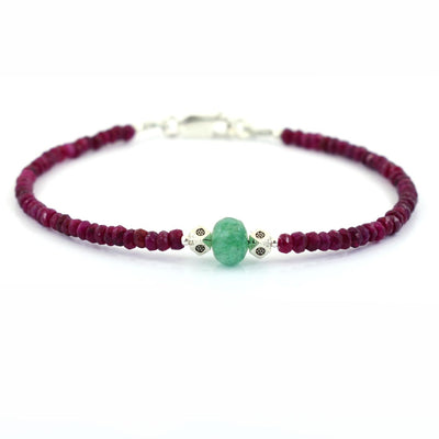 26.65 ct Ruby Gemstone & Emerald Bead Bracelet with Silver Finding- Great Gift - ZeeDiamonds