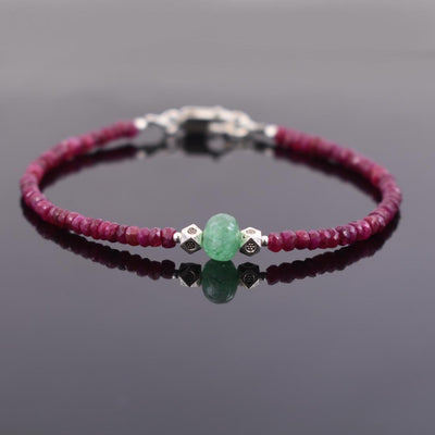 26.65 ct Ruby Gemstone & Emerald Bead Bracelet with Silver Finding- Great Gift - ZeeDiamonds