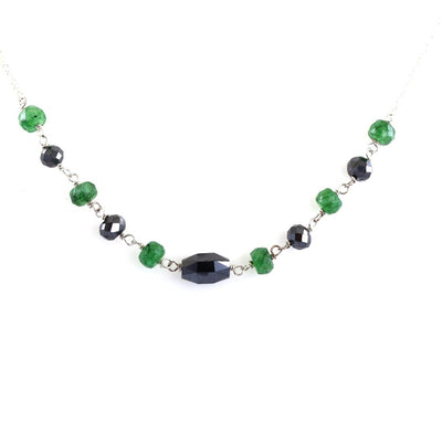 Certified Emerald with Black Diamond Beads Necklace in Sterling Silver - ZeeDiamonds