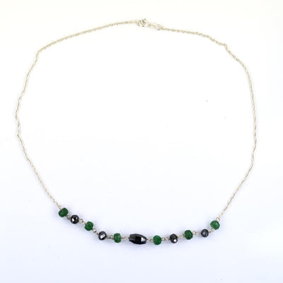 Certified Emerald with Black Diamond Beads Necklace in Sterling Silver - ZeeDiamonds