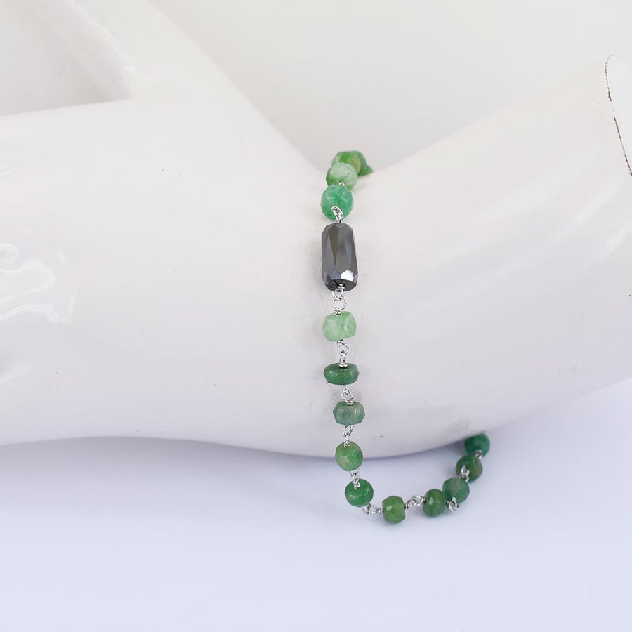 4-5 mm Black Diamond with Emerald Beads Silver Were Bracelet For Women's - ZeeDiamonds