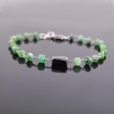 4-5 mm Black Diamond with Emerald Beads Silver Were Bracelet For Women's - ZeeDiamonds