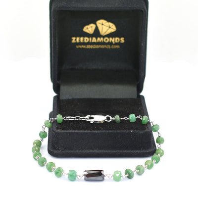 4-5 mm Black Diamond with Emerald Beads Silver Were Bracelet For Women's - ZeeDiamonds