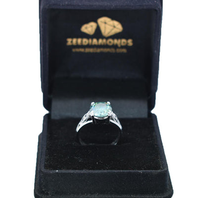 2.80 Ct Certified Blue Diamond Women's Ring with Black Diamond Accents - ZeeDiamonds