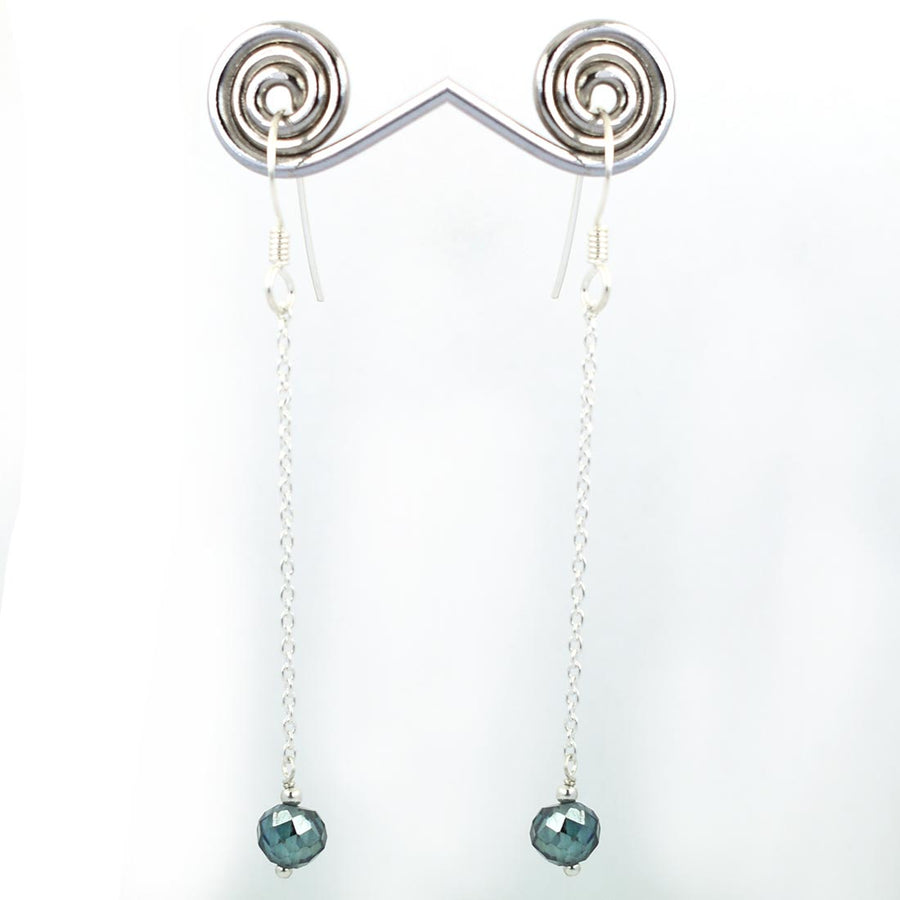 5mm-6mm Blue Diamond Bead Dangler Earrings in 925 Silver - ZeeDiamonds