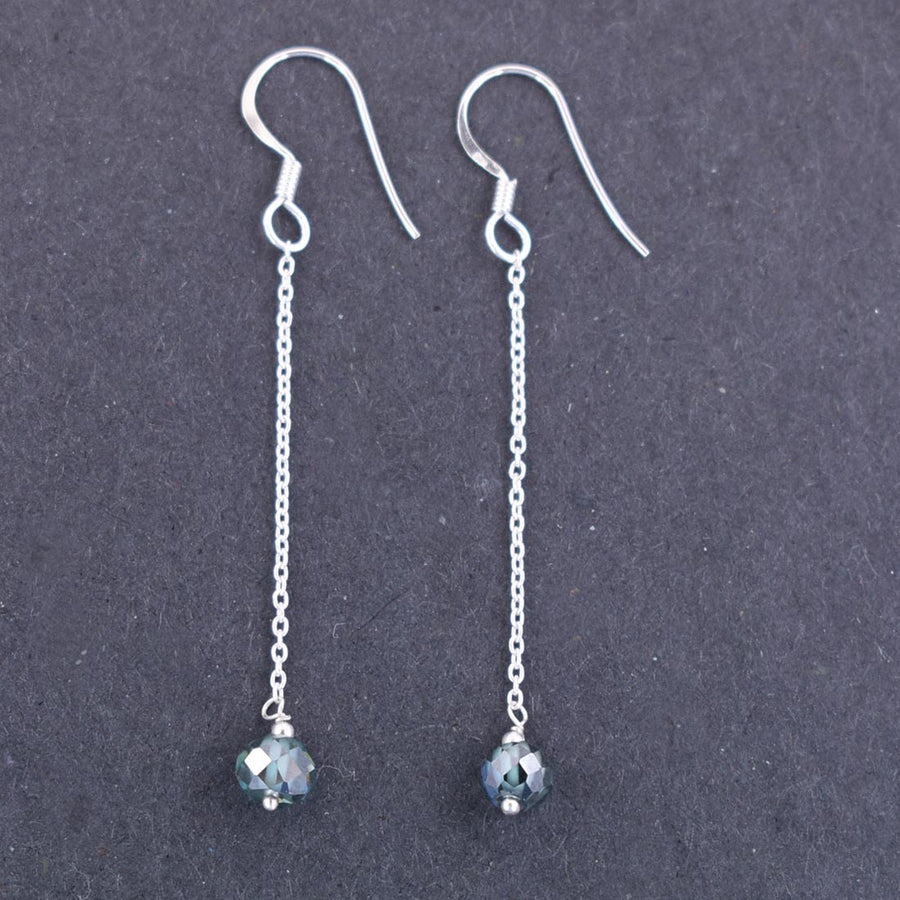 5mm-6mm Blue Diamond Bead Dangler Earrings in 925 Silver - ZeeDiamonds