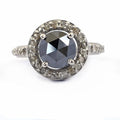 2.55 Ct Rose Cut Black Diamond Solitaire Cocktail Ring with Diamond Accents - ZeeDiamonds